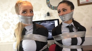 Beautiful employee enjoys greatly submissive tied up in office