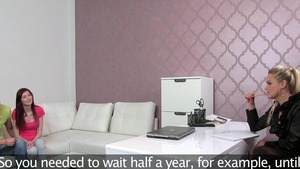 Busty teen chick gets threesome