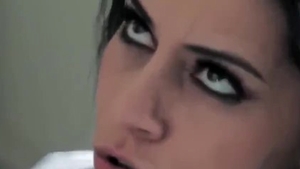 Dick sucking in the kitchen along with big ass brunette