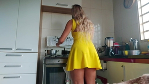 Latina wearing dress flashing