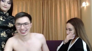 Asian in sexy lingerie threesome on webcam