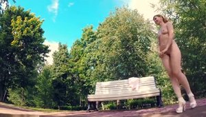 Naked amateur voyeur bends to get fucked in public