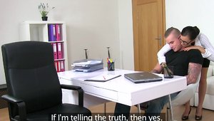 Amateur cumshot during interview